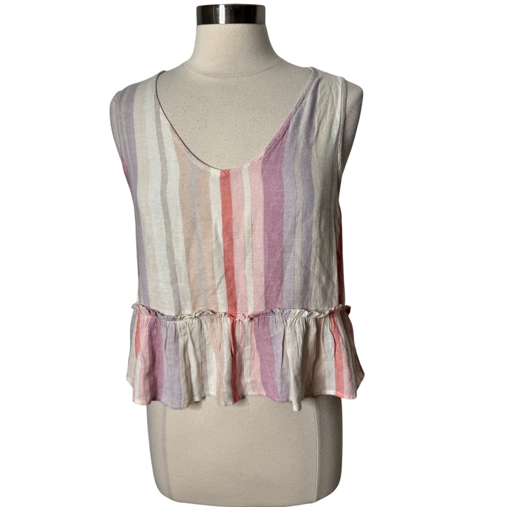 Rails Mira Juliette Stripe Linen Blend Peplum Tank Top Womens XS Multi Color